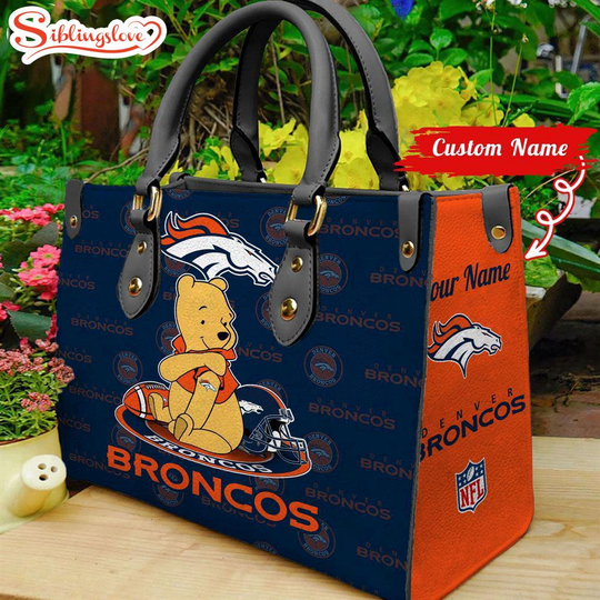 Custom Name football Denver Broncos Pooh Bear Leather Handbag For Fans