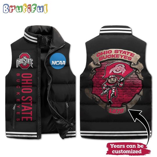 Discover Ohio State Buckeyes Mascot Sporty Design Sleeveless Puffer Jacket