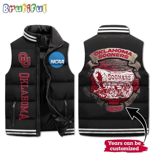 Discover Oklahoma Sooners Mascot Sporty Design Sleeveless Puffer Jacket