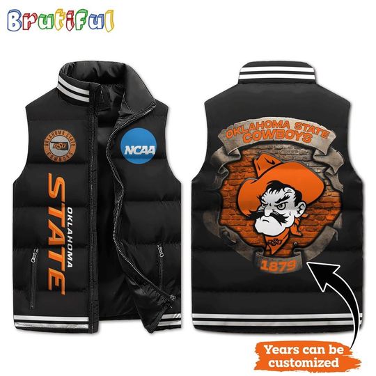 Discover Oklahoma State Cowboys Mascot Sporty Design Sleeveless Puffer Jacket