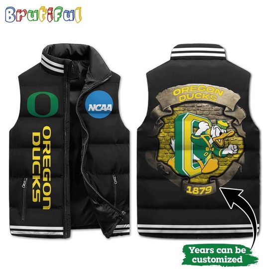 Discover Oreg ducks Mascot Sporty Design Sleeveless Puffer Jacket