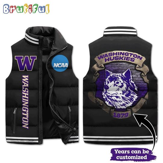 Washington Huskies Mascot Sporty Design Sleeveless Puffer Jacket