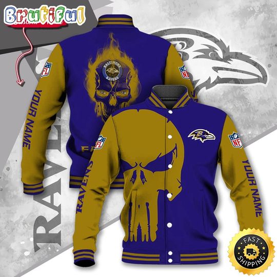 Baltimore Ravens Baseball Jacket Skull Print Jacket