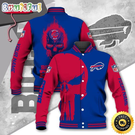 Buffalo Bills Baseball Jacket Skull Print Jacket