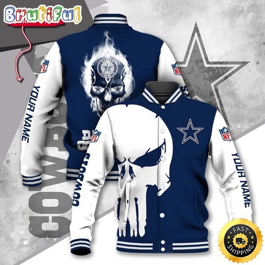 Dallas Cowboys Baseball Jacket Skull Print Jacket