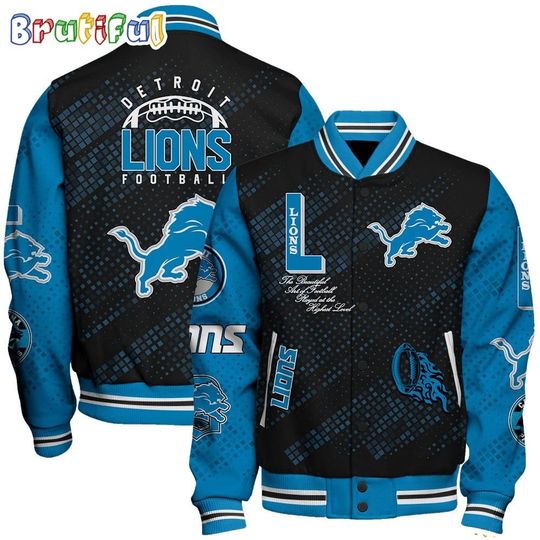 Detroit Lions Baseball Jacket Print Logo Team Football Jacket