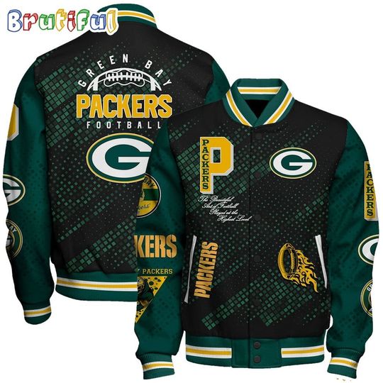 Green Bay Packers Baseball Jacket Print Logo Team Football Jacket
