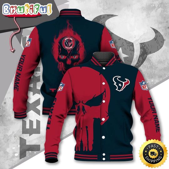 Houston Texans Baseball Jacket Skull Print Jacket