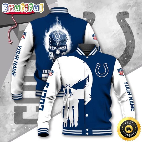 Indianapolis Colts Baseball Jacket Skull Print Jacket