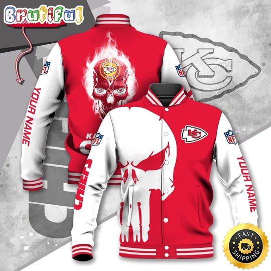 Kansas City Chiefs Baseball Jacket Skull Print Jacket