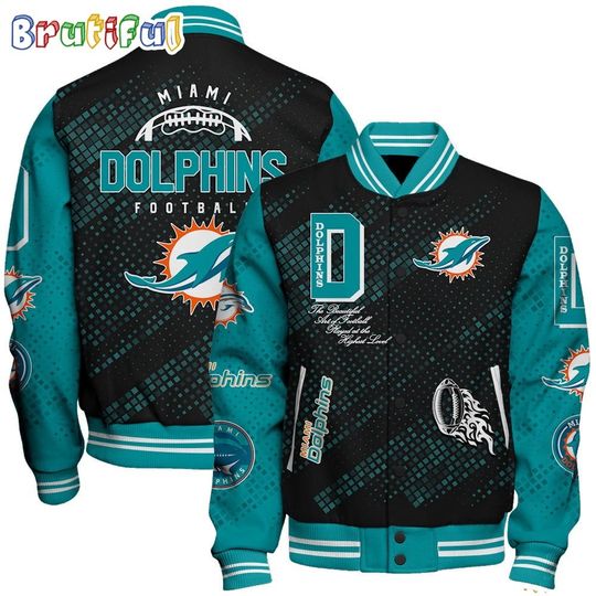 Miami Dolphins Baseball Jacket Print Logo Team Football Jacket