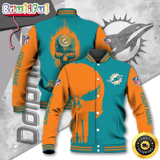 Miami Dolphins Baseball Jacket Skull Print Jacket