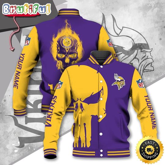 Minnesota Vikings Baseball Jacket Skull Print Jacket