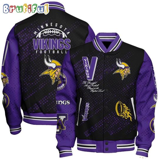 Minnesota Vikings Baseball Jacket Print Logo Team Football Jacket