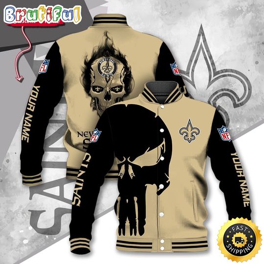 New Orleans Saints Baseball Jacket Skull Print Jacket