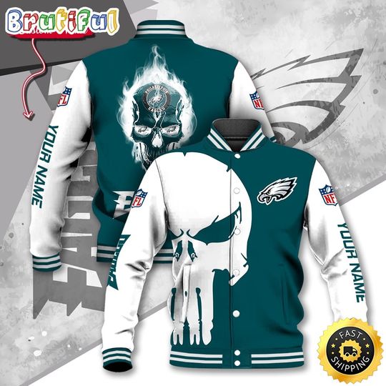 Philadelphia Eagles Baseball Jacket Skull Print Jacket
