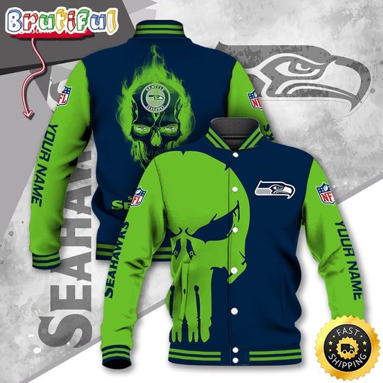 Seattle Seahawks Baseball Jacket Skull Print Jacket
