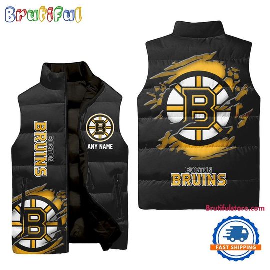 Boston Bruins Personalized Hockey Logo Team Sleeveless Puffer Jacket