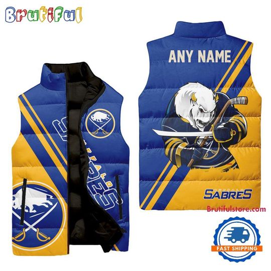 Buffalo Sabres Custom Name Sleeveless Puffer Jacket, Hockey Team Jacket Fans Gifts