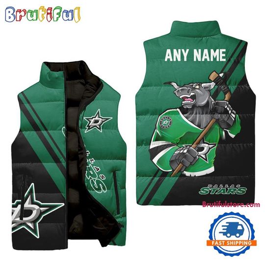 Dallas Stars Custom Name Sleeveless Puffer Jacket, Hockey Team Jacket Fans Gifts