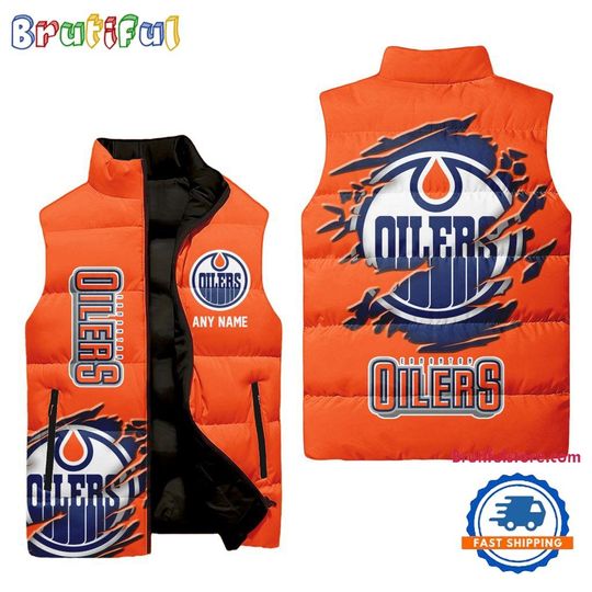 Edmonton Oilers Personalized Hockey Logo Team Sleeveless Puffer Jacket