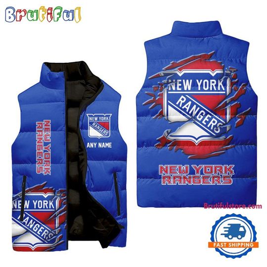 New York Rangers Personalized Hockey Logo Team Sleeveless Puffer Jacket