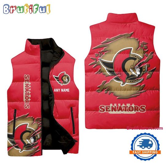 Ottawa Senators Personalized Hockey Logo Team Sleeveless Puffer Jacket