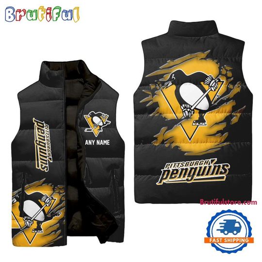 Pittsburgh Penguins Personalized Hockey Logo Team Sleeveless Puffer Jacket