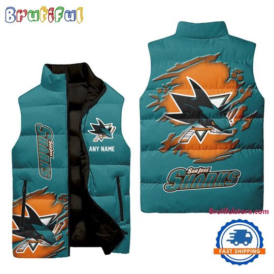 Discover San Jose Sharks Personalized Hockey Logo Team Sleeveless Puffer Jacket