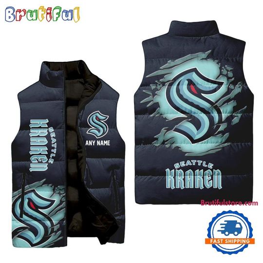 Seattle Kraken Personalized Hockey Logo Team Sleeveless Puffer Jacket