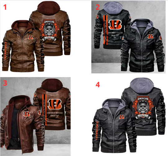 Men’s CB Football Team Retro Moto Black Bomber Hooded Genuine Leather Jacket