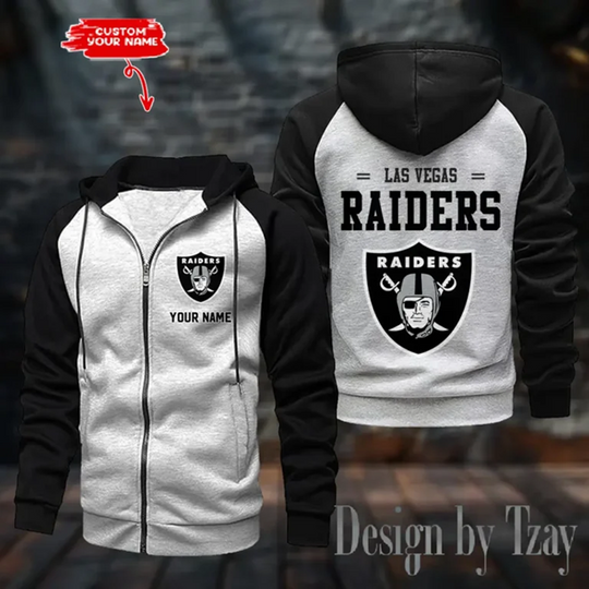 Personalized  Las Vegas Raiders Raglan Zip Hoodie, Football Lover Gift, Game Day