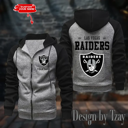 Personalized Las Vegas Raiders Raglan Zip Hoodie, Football Lover Gift, Game Day