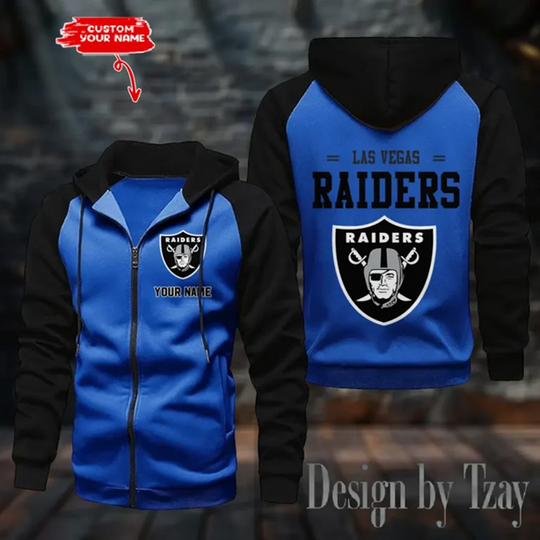 Personalized  Las Vegas Raiders Raglan Zip Hoodie, Football Lover Gift, Game Day