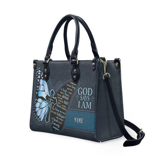 Custom Name God Says I Am Leather Handbag, Christian Gift, Religious Gift for Women, Jesus Lovers, Mom Gift