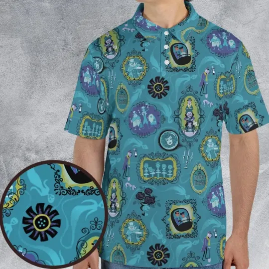 Discover Haunted Mansion Pattern Polo Shirt, Gift for Cartoon Lovers