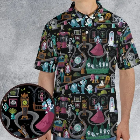 Discover Haunted Mansion Map Polo Shirt, Gift for Cartoon Lovers