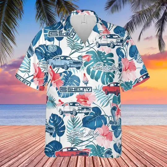 Discover Carroll Shelby GT350 Hawaiian Shirt Men’s Button-Down Tropical Vacation Shirt