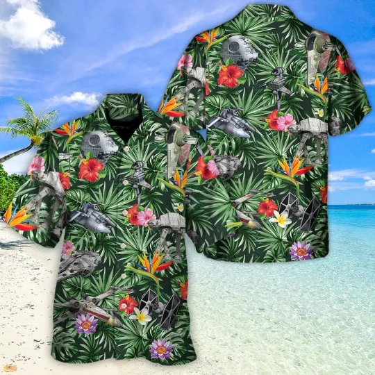 Discover Disney Star Wars Space Ships Tropical Forest Hawaiian Shirt Summer Beach Aloha