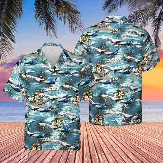 Alaska Airlines Boeing 737-900ER Hawaiian Shirt Aviation Aloha Summer Top