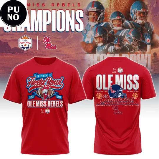 Discover Ole Miss Rebel Vrbo Fiesta Bowl Champions 2026 3D Shirt S-5XL