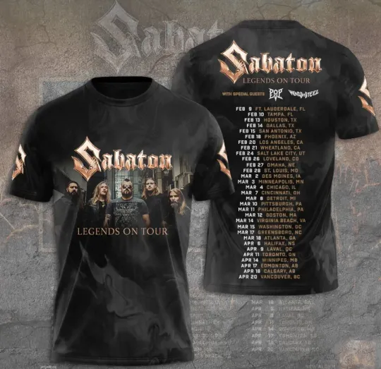 Discover Sabattonn Legends On Tour 2026 3D T-Shirt Fullsize Xs-5Xl