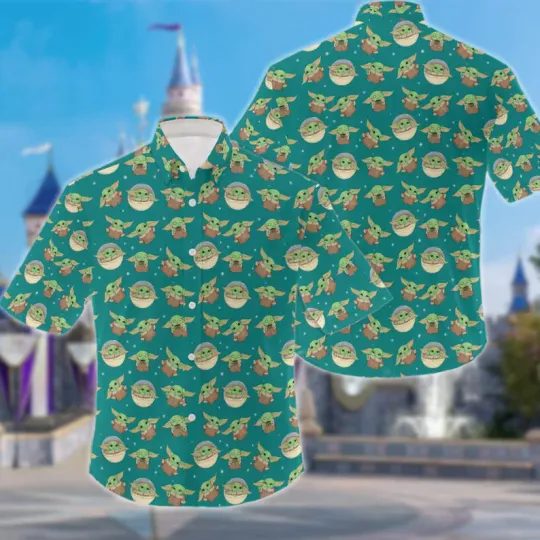 Discover Disney Star Wars Baby Yoda Grogu Green Hawaiian Shirt