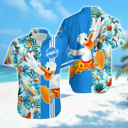 Discover Disney Donald Duck Floral Tropical Summer Blue Hawaiian Shirt