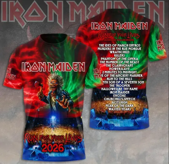 Discover Ironn Maide1N Run For Your Lives 2026 Tour 3D T-Shirt Fullsize Xs-5Xl