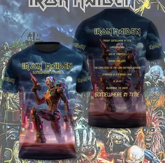 Discover 1Iron Maideen Somewhwere In Time Unisex 3D T-Shirt, Merch For Fans