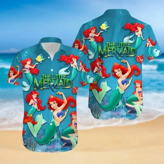 Discover Disney The Little Mermaid Princess Ariel Tropical Summer Teal Hawaiian Shirt