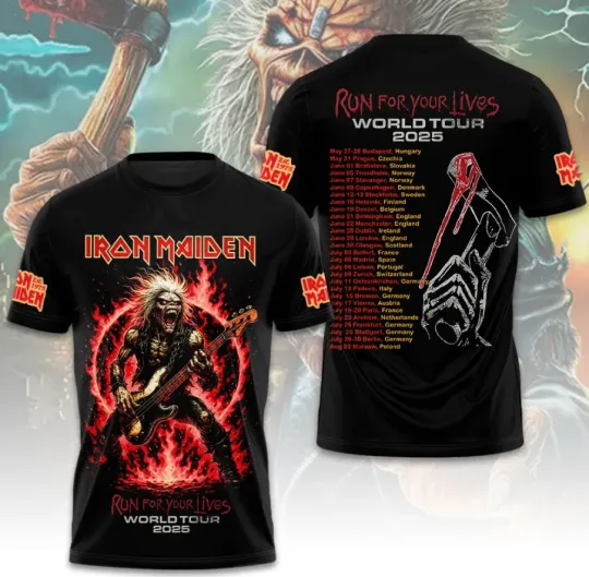 Discover Irron Maidenn Run For Your Lives Tour Dates 3D T-Shirt Fullsize Xs-5Xl