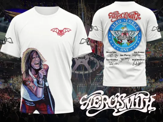Discover Hot Rare! Aerosmith Band Rock Music White S to 6XL 3D AOP Shirt