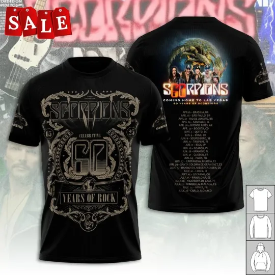 Discover New Scorpions 60 Years Of Rock Celebrating Gift For Fans S-6XL 3D T-shirt MO686